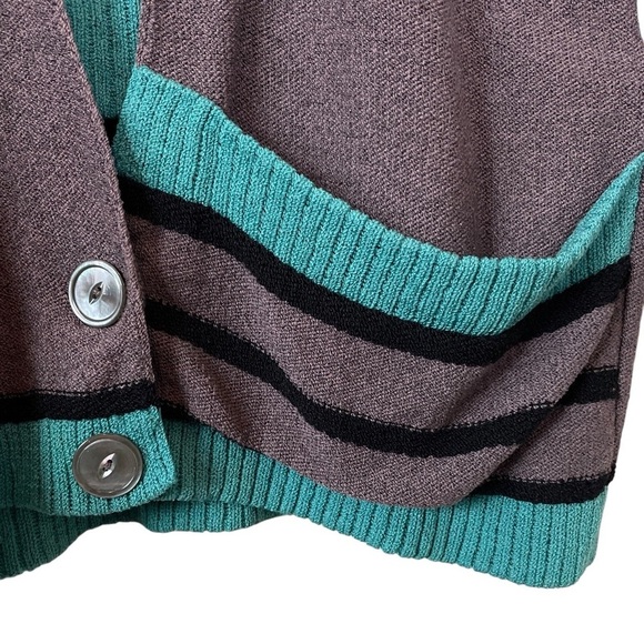 Vtg Steve Fabrikant 2 Pc Set Knit Cardigan Sweater Top Teal Green Gray Size M - Picture 7 of 11